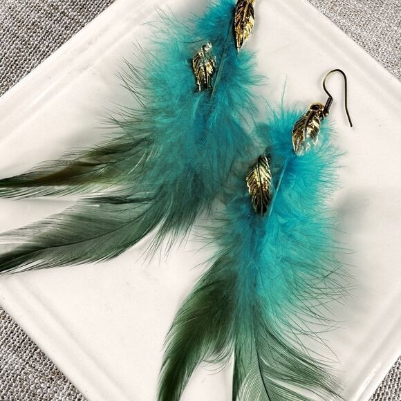 Free People Blue and Gold Feather Earrings - Picture 5 of 10